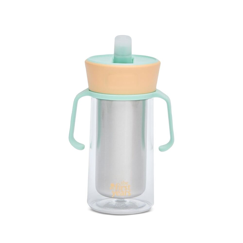 The First Years CoolCore Stainless Steel Straw Cup 8oz Peach Mint NEW